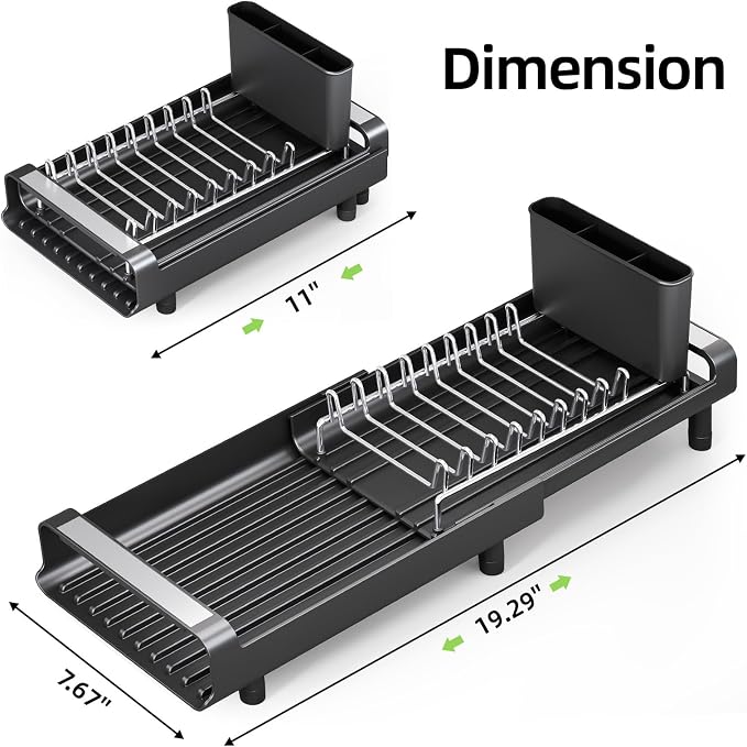 TOOLF Small Dish Drying Rack, Expandable and Space-Saving, Matte Black | Mini - Image 8