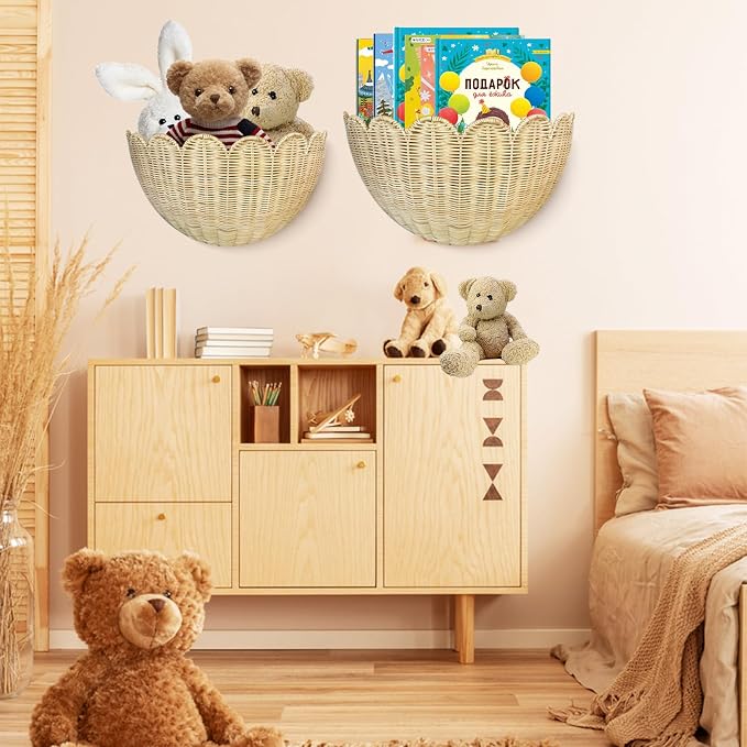 Scalloped Wall Basket, Scalloped Rattan Wall Storage & Decor - Image 5