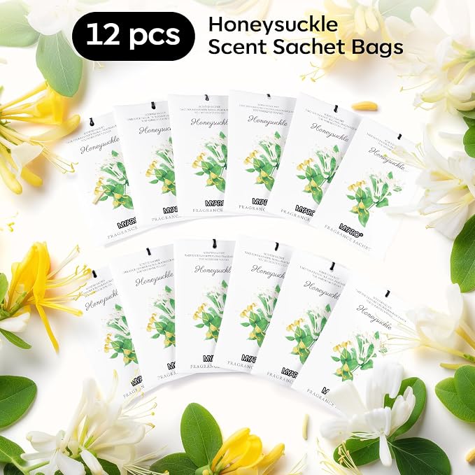 MYARO 12 Pack Honeysuckle Scented Sachets, Closet Deodorizer Car Freshener - Image 5