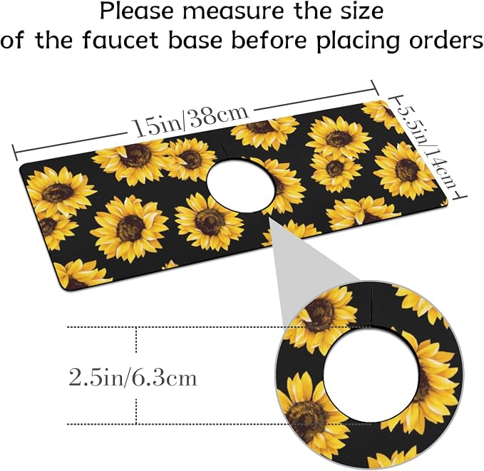 Vintage Black Sunflowers Kitchen Sink Splash Guard Faucet Mat, Faucet Non-Slip - Image 2