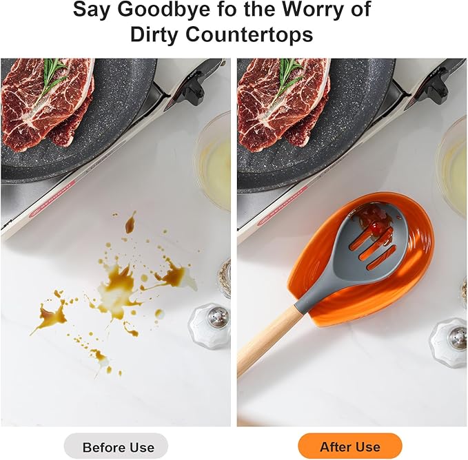 Spoon Rest, Porcelain Spoon Holder for Stove Top, Cooking Utensil Rest Kitchen Gadget Spoon Cradle for Spatula, Ladle, Tongs and Knife, Orange