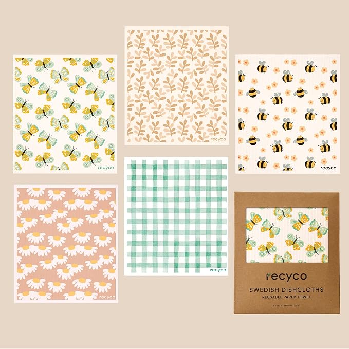 RECYCO Swedish Dishcloths for Kitchen | 5 Pack Gingham Flutter Washable Dish - Image 8