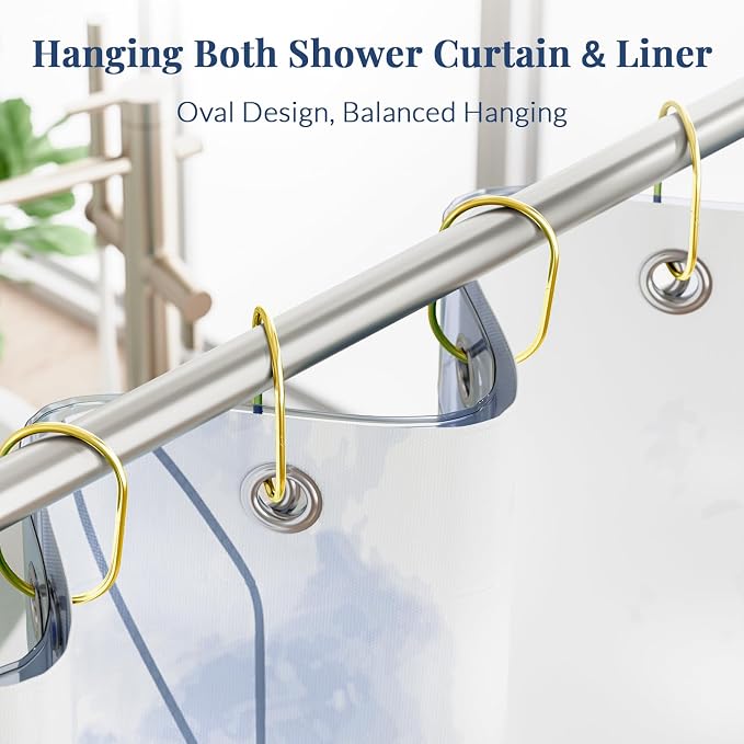 Bathway Shower Curtain Rings Gold Shower Curtain Hooks Anti-Drop Shower Rings - Image 4