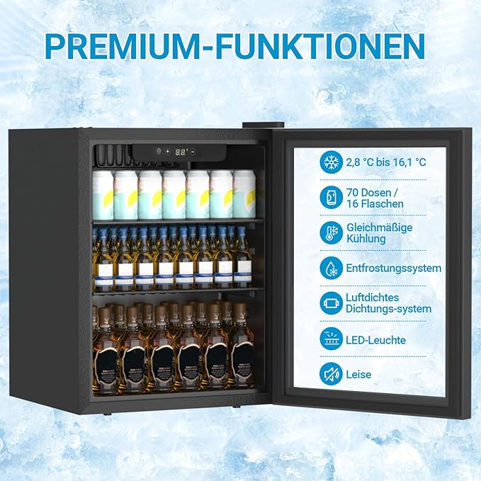 70 Can Freestanding Beverage Refrigerator, 1.6 Cu. Ft Drink Fridge with Quiet Compressor and Temperature Control, Small Refrigerator with Adjustable Shelves for Soda, Beer or Wine, Black
