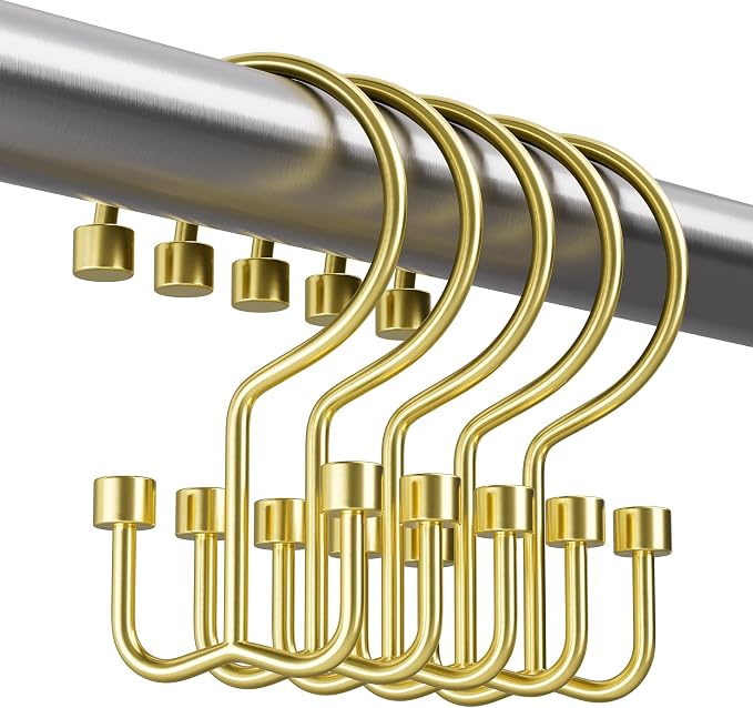 Amazer Gold Shower Curtain Hooks, Rust-Resistant Metal Shower Hooks, Cylinders - Image 8