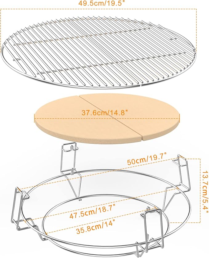 only fire Barbecue Cooking Grate System Grilling Accessory for Weber 22" Kettle Grill and Other Similar Size Kettle Grills