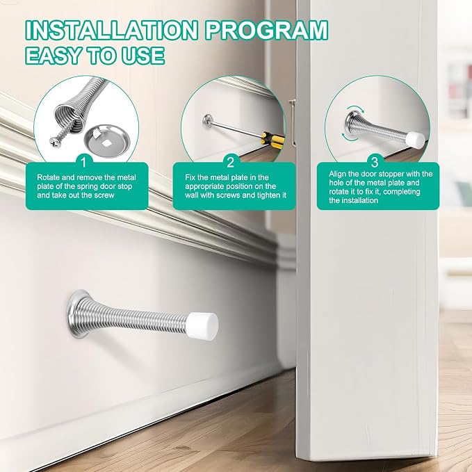 6 Pack Spring Door Stops, 3-1/4" Heavy Duty Wall Mount Door Stoppers, Flexible - Image 5