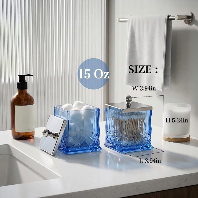 2 Pack 15Oz Blue Q-Tip Holder, Square Thick Glass - Image 3