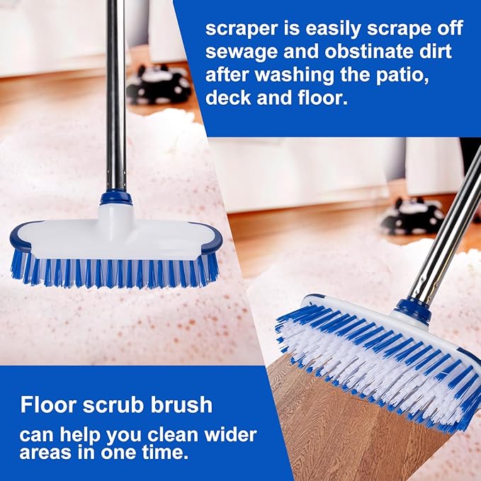 Floor Scrub Brush with Long Handle, 2 in 1 Deck Scrub Brush, Stiff Bristle - Image 5