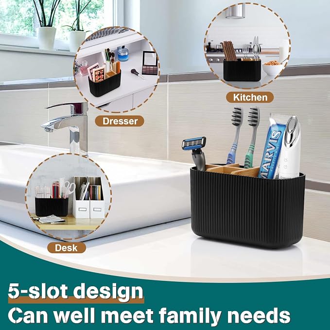 GFWARE Black Toothbrush Holder, 5 Slots Bathroom Organizers and Storage | - Image 7