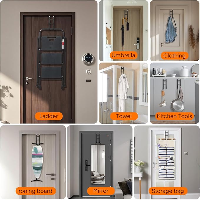 FYY Over the Door Hooks, Double-Hanger 2 Pack, Fits Doors 1.6" Black | Heavy - Image 5