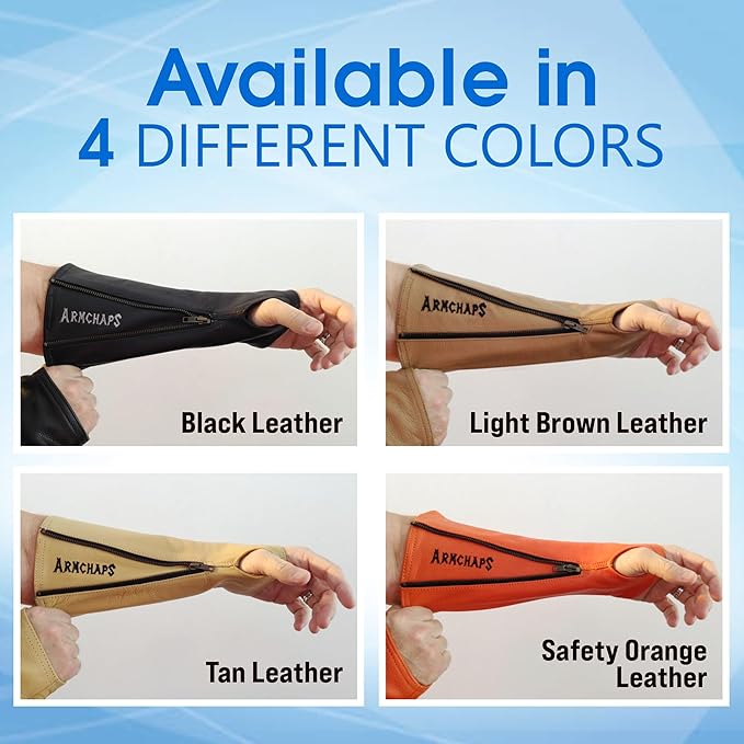 Arm Chaps Leather Protective Sleeves Arm Guard - Prevent Cuts, Scratches & Bruises - Genuine Cowhide - Ideal for Gardening & Construction - Left & Right Form-Fitting. Brown (1 Pair/X-Large).