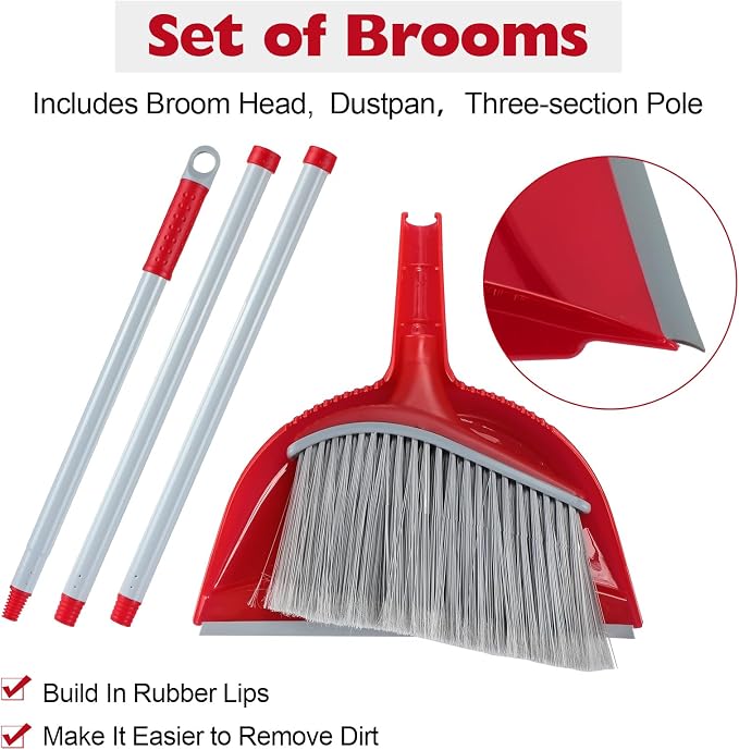 6 Pcs Broom and Dustpan Set, 54 Inch Indoor Angle Broom | Kitchen Cleaning - Image 3