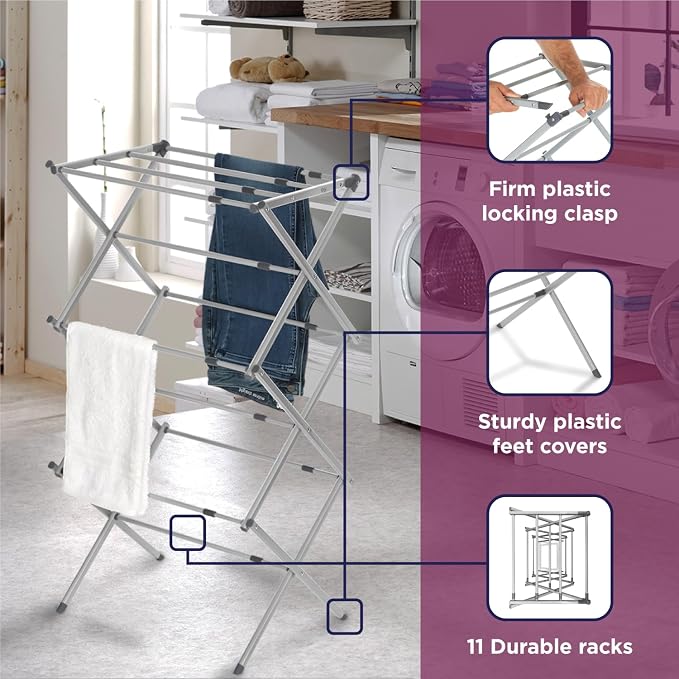 BLACK+DECKER 3 Tier Expandable Collapsing Foldable Laundry Rack - Image 4