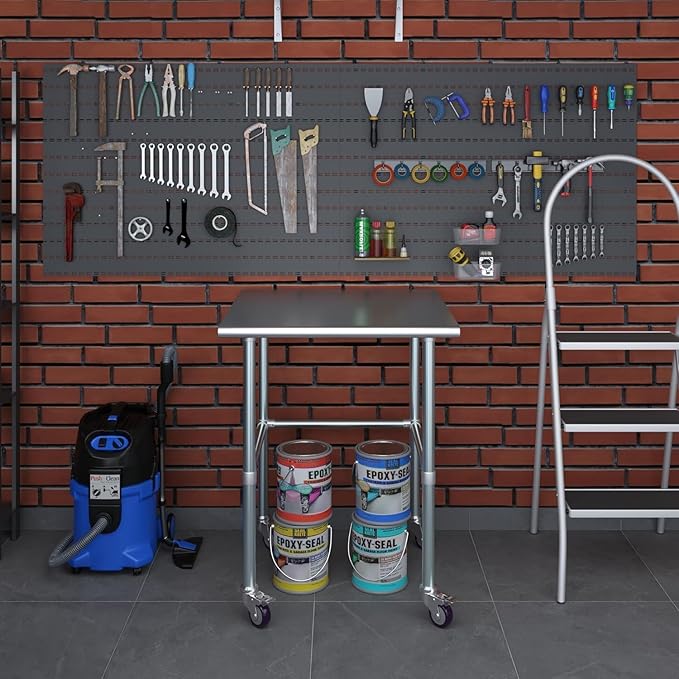 Stainless Steel Work Table Open Base & Wheels | Work Station | Metal Work Bench (Stainless Steel Work Table Open Base + Casters) (30" Long x 30" Deep)