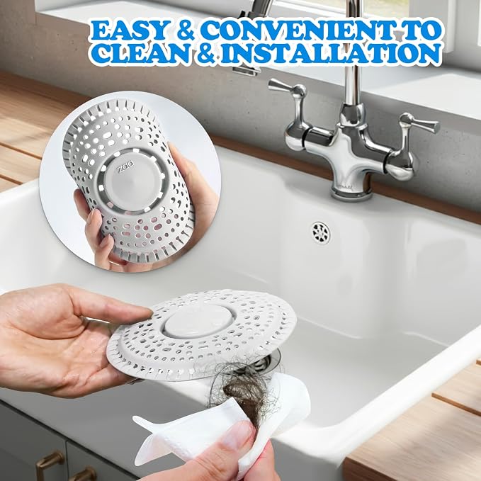 Shower Drain Hair Catcher Silicone Flat Floor Strainer Protector | 2 Pack White - Image 5