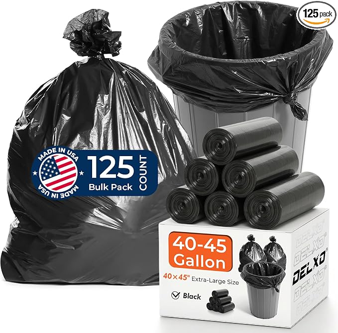 Delxo 40-45 Gallon Trash Bags, 40×45'' Large Black Garbage Bags | Star-Seal Can by Delxo