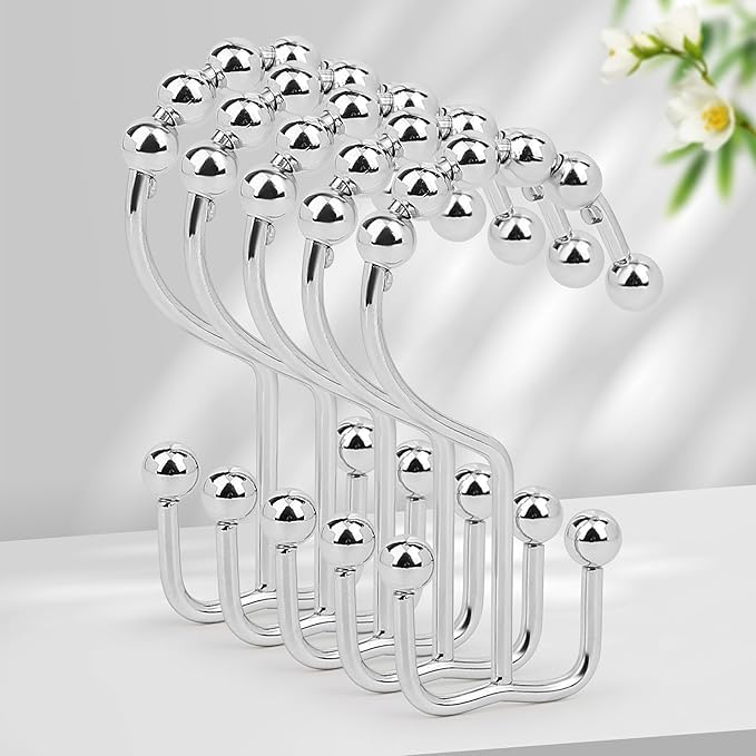 Resze 12PCS Shower Curtain Hooks, Metal Double Shower Curtain Rings by Resze