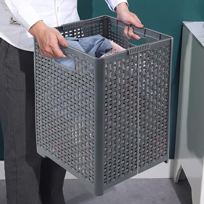 40 L Plastic Collapsible Laundry Hamper, Plastic Dirty Clothes Basket - Image 5