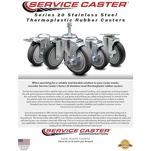 Service Caster Brand Replacement Caster for Uline Caster H-7447R - Stainless Steel Rigid Top Plate Caster with 5 Inch Thermoplastic Rubber Wheel - Fits Carts and Platform Trucks H-6826