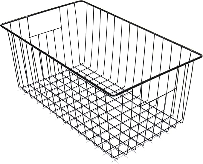 Upright Freezer Organizer Bins， Freezer Baskets for 16, 17, 21 cu.ft Standup Freezer, Wire Storage Baskets with Built-in Handles for Frozen Foods, Snacks, Vegetables, Fruits and More, Set of 6 , Black