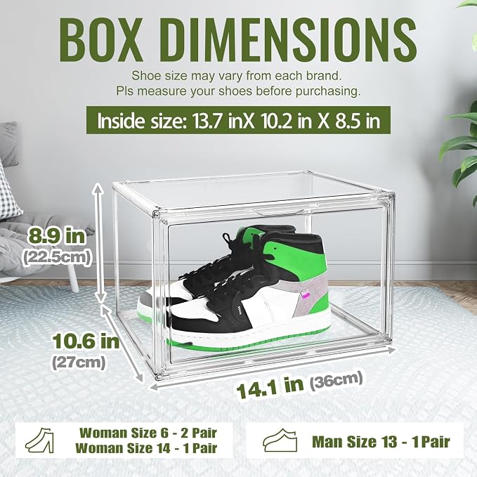Heavy Duty Acrylic Shoe Box, Size 14, Stackable Everyday Footwear Storage - Image 3