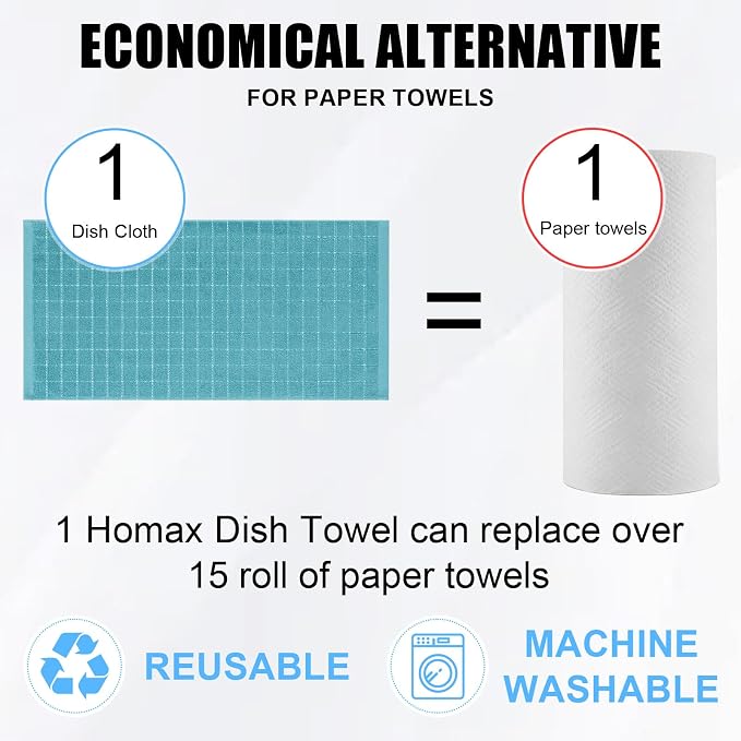 Homaxy 100% Cotton Terry Kitchen Towels, 6 Pack, Lake Blue - Image 7