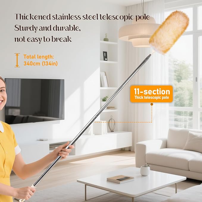Extendable Lambswool Duster Stainless Steel Handle 133" Removable Feather Duster - Image 7