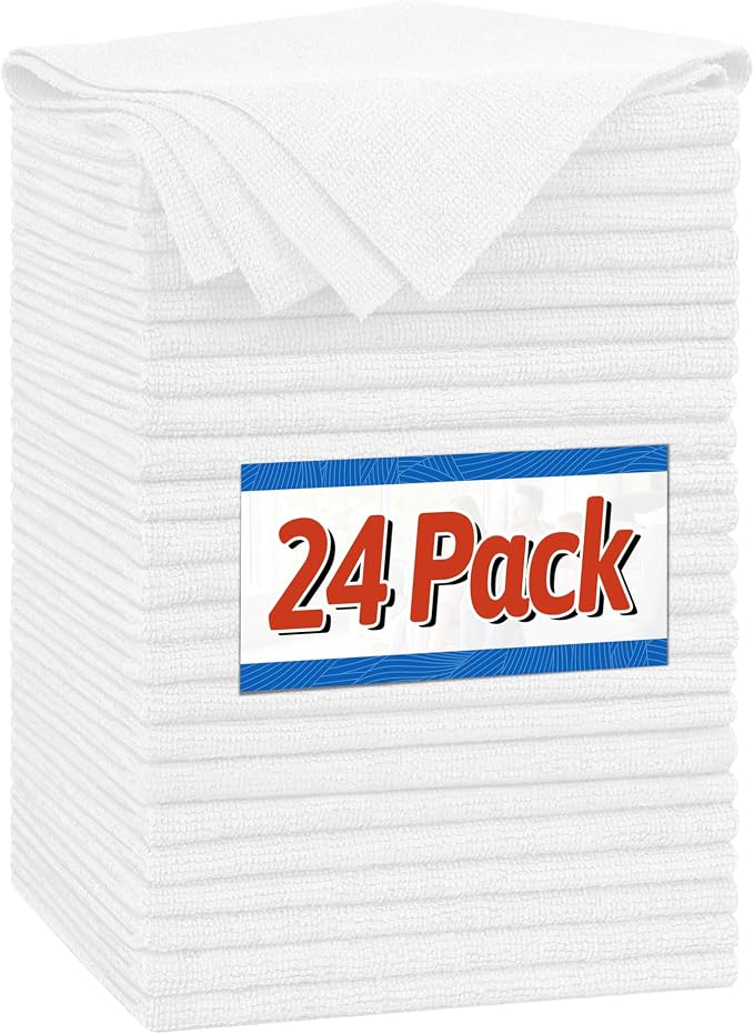 FIXSMITH Microfiber Cleaning Cloth, Shop Towels Bulk, 24 Pack White Microfiber by FIXSMITH