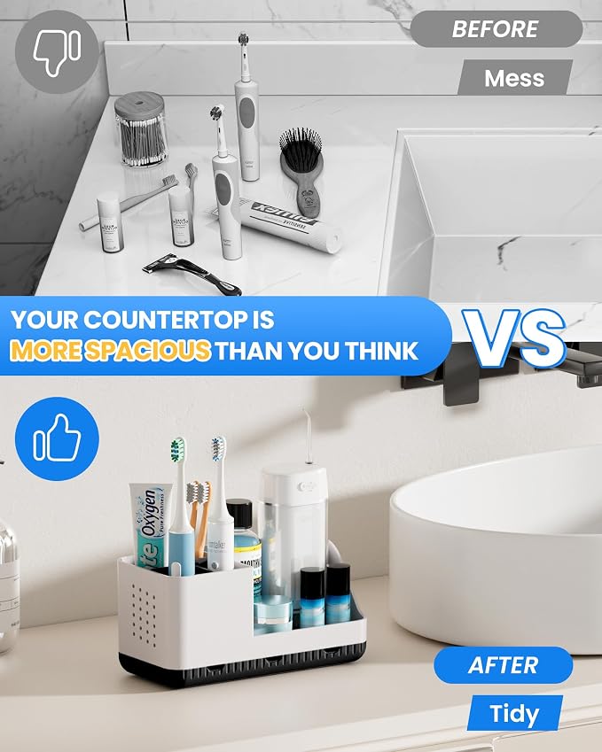 Toothbrush Holder Bathroom Counter Organizer & Storage Detachable | Anti-Slip - Image 5