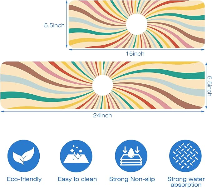 Groovy Retro Swirl Kitchen Sink Splash Guard Mat Absorbent Fast Drying Mat - Image 3