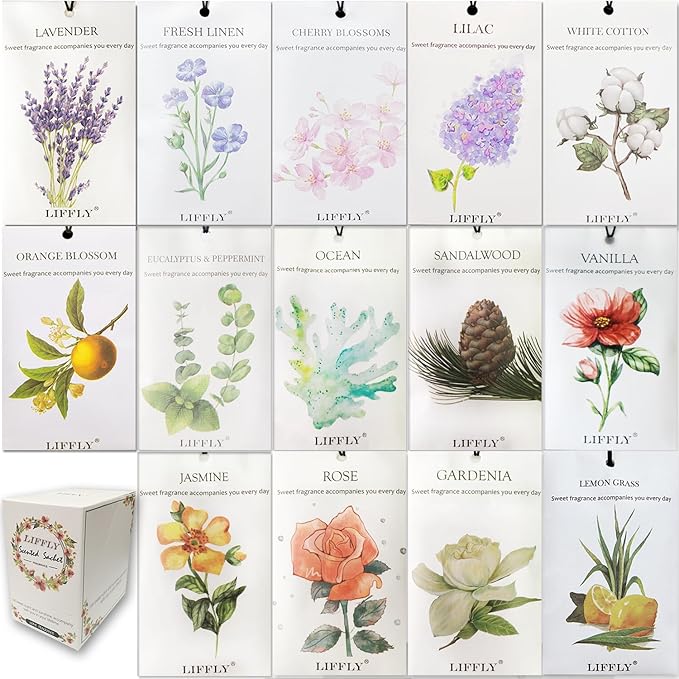 14 Packs Scented Sachets Bags fit Drawers and Closets 14 Scent Gift Box by LIFFLY