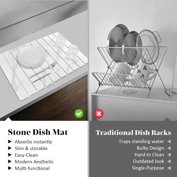 Large Stone Dish Drying Mat for Kitchen Counter, Fast Drying Collapsible Dish - Image 6