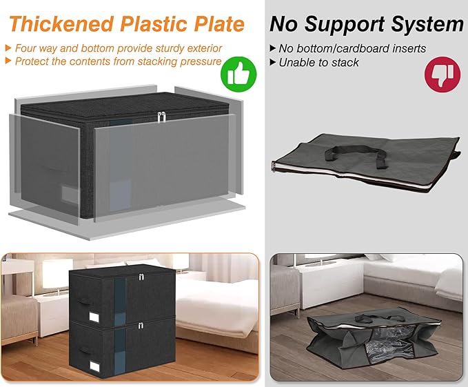 60L Rigid-Sided Blanket Storage Bags, 2 Pack, Stackable Design, - Image 3