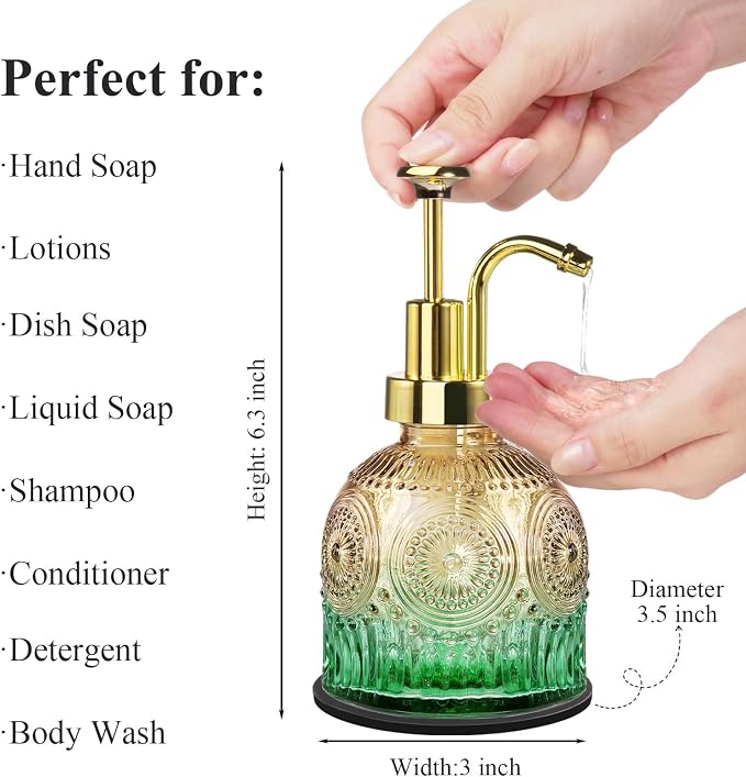 Amolliar 8 Oz Glass Vintage Soap Dispenser w/Plastic Pump, - Image 2