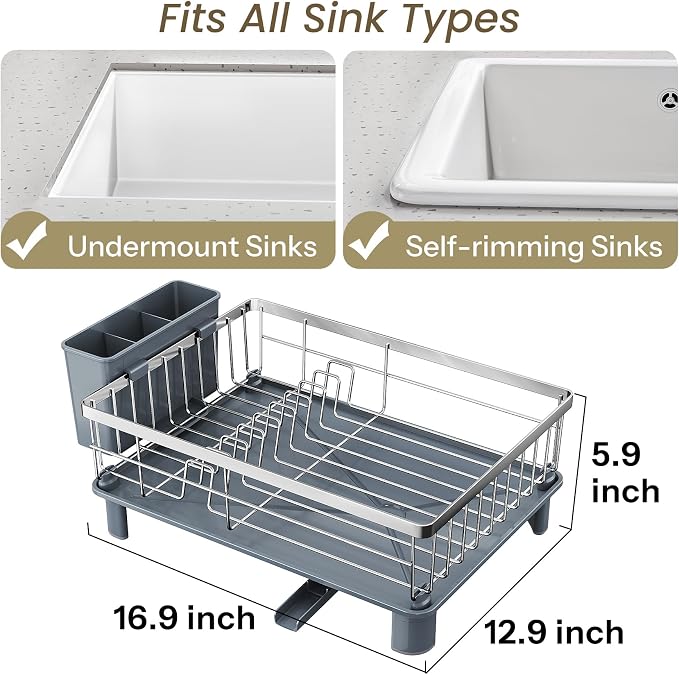 SNTD Dish Drying Rack for Small Kitchen Counter, 12.9" W x 16.9" L, Rotating - Image 2