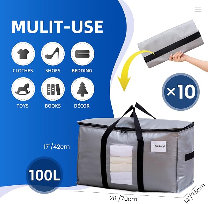 TAILI 10 Pack Silver XXL Moving Bags, Storage Bags - Image 2