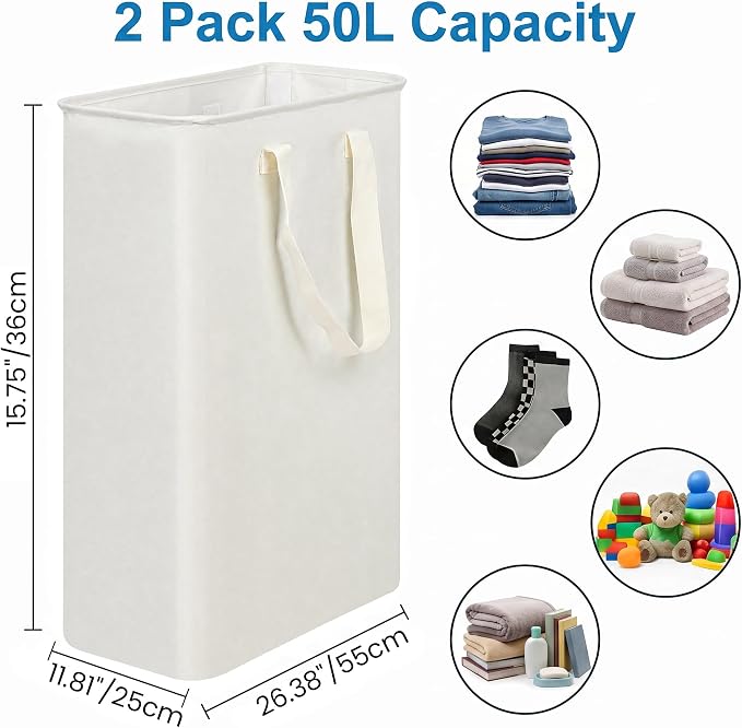 efluky 2 Pack Slim Laundry Basket, Narrow Laundry Hamper - Image 2