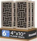 4x10 Inches 6 Pack Heavy Duty Walkable Floor Register - Easy Adjust Air Supply Lever Decorative Floor Vent Covers, Seattle Design Vent Covers for Home - Antique Brass