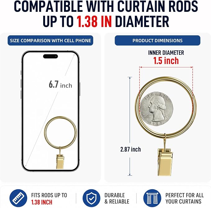 Lansian 100 Pack Curtain Rings - Image 5
