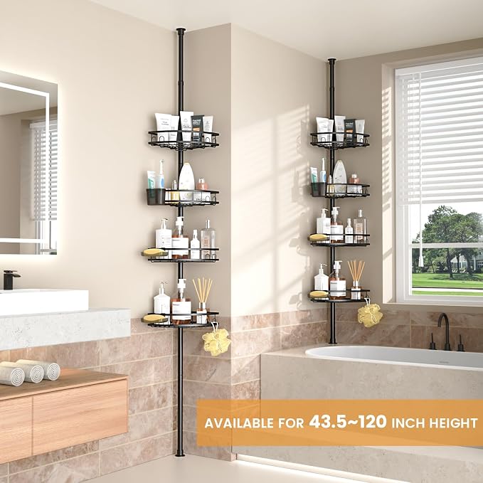 Adjustable Tension Pole Shower Caddy: Rustproof Corner Bathroom Organizer - Image 2