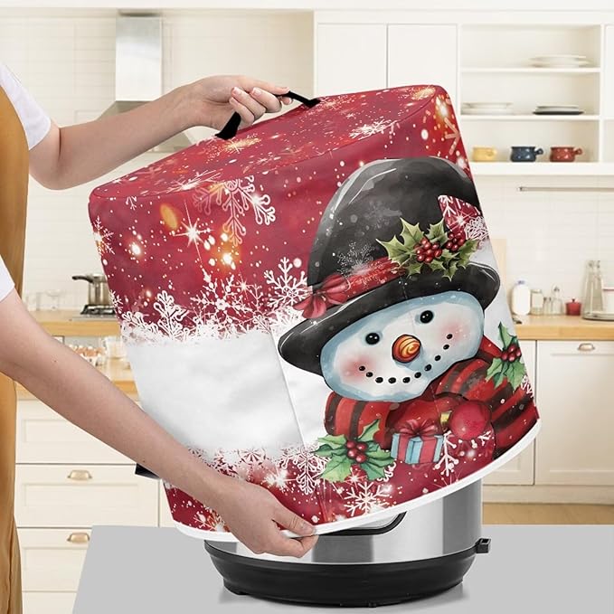 Pressure Cooker Cover for 8 Quart Air Fryer Accessories, Stain Resistant Electric Appliance Cover with Pockets Christmas Decor Cute Snowman