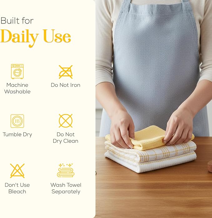 Kitchen Towels Set of 4 Dish Towels Yellow n White Waffle Weave Cotton Hand - Image 7