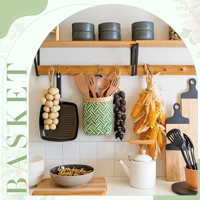 Yinkin 3 Pack 6 Inch Small Wall Hanging Basket Woven Wood Storage Basket - Image 3