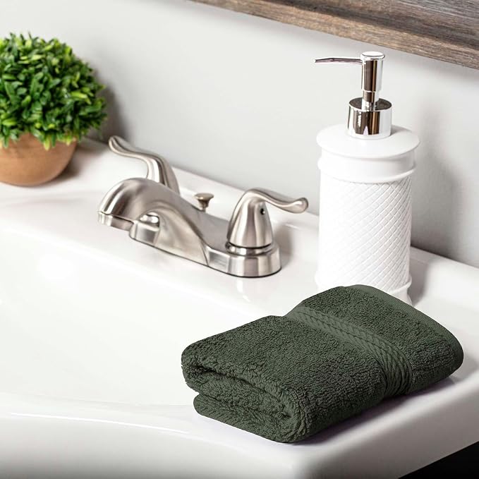 Superior Egyptian Cotton Plush Absorbent, Face Towel Set of 6, Forest Green | - Image 3