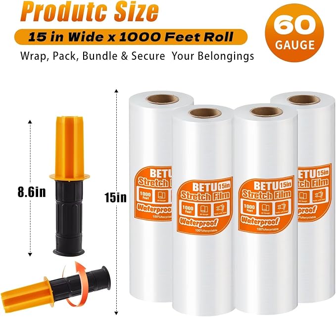 Clear Stretch Film Shrink Wrap for Moving Supplies x 1000ft, Industrial - Image 2