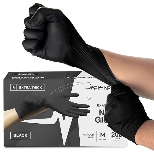 Disposable Black Nitrile Gloves Medium 200 Count by FifthPulse