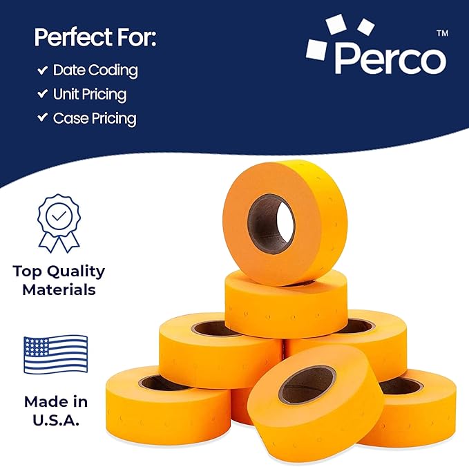 Perco 1 Line Fluorescent Orange Labels - Case of 30 Sleeves, 240,000 Blank Pricing Labels for Perco Lite, X, Plus and Pro 1 Line Price and Date Guns
