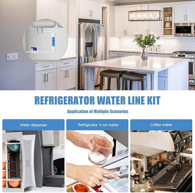Refrigerator Water Line Kit Connection and 1/4 Compression Ice Maker Installation Kit,1/4" OD Tubing with Quick Connect Universal for GE LG Whirlpool Samsung Frigidaire