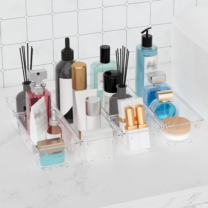 6 Pack Clear Drawer Organizer Set, Drawer Storage Trays, Storage Bins | Acrylic - Image 6